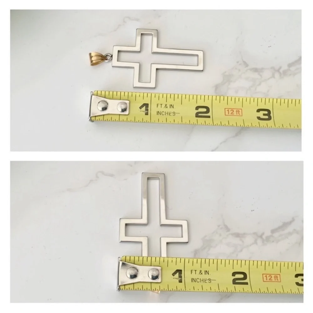 Stainless Steel Open Cross Pendant on 17” Black Cord